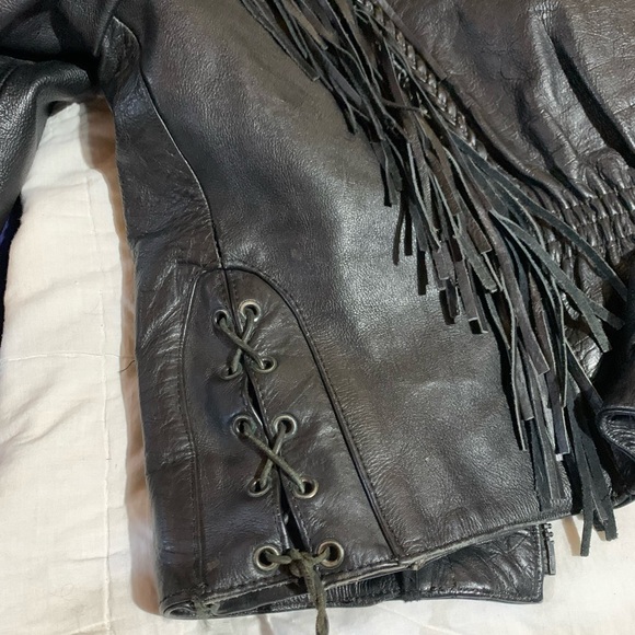 EXTREMELY HEAVY BULL SKIN Black Leather Jacket with Red Suede Roses as Accents - Picture 4 of 16